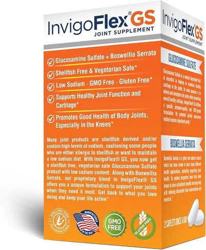 INVIGOFLEX® GS - Glucosamine Sulfate (Shellfish Free, Sodium Free & Vegetarian Safe) Non GMO, Gluten Free - with Boswellia Serrata - Knees, Hands, Back, and Hip Premium Joint Supplement in Kuwait