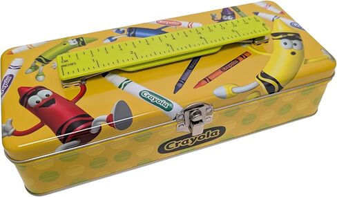 Metal Pencil Storage Box with Ruler Handle, Yellow Decorative School Supply Container, Secure Clasp Closure, Activity Storage Case in Saudi Arabia