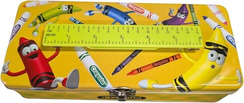 Metal Pencil Storage Box with Ruler Handle, Yellow Decorative School Supply Container, Secure Clasp Closure, Activity Storage Case in Saudi Arabia