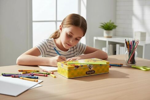 Metal Pencil Storage Box with Ruler Handle, Yellow Decorative School Supply Container, Secure Clasp Closure, Activity Storage Case in Saudi Arabia