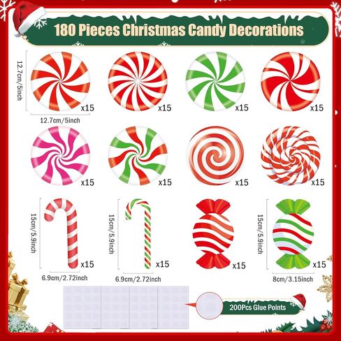 MixTeach 180 Pcs Christmas Candyland Cutouts Paper Candy Cutouts Peppermint Candy Canes Wall Decor with Glue Points for Xmas Birthday Baby Shower Classroom School Bulletin Board Holiday Party Supplies in Saudi Arabia