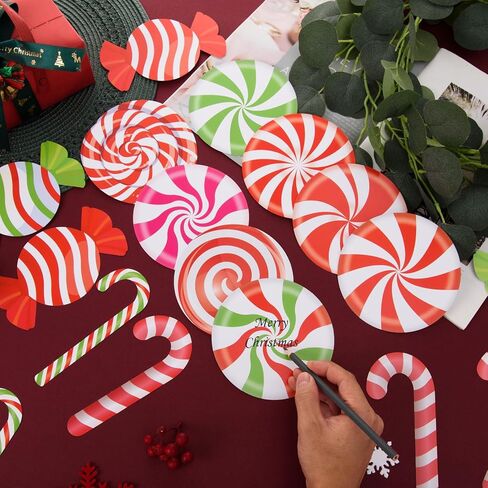 MixTeach 180 Pcs Christmas Candyland Cutouts Paper Candy Cutouts Peppermint Candy Canes Wall Decor with Glue Points for Xmas Birthday Baby Shower Classroom School Bulletin Board Holiday Party Supplies in Saudi Arabia