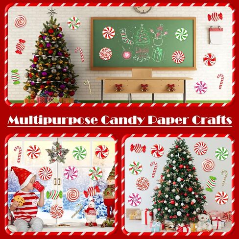 MixTeach 180 Pcs Christmas Candyland Cutouts Paper Candy Cutouts Peppermint Candy Canes Wall Decor with Glue Points for Xmas Birthday Baby Shower Classroom School Bulletin Board Holiday Party Supplies in Saudi Arabia