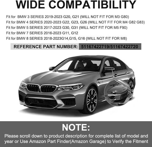 غطاء مرآة جانبية أغطية مرآة بديلة متوافقة مع BMW 2017-2022 G20 G21 G30 G31 G11 G12 G14 G15 G16 in Kuwait