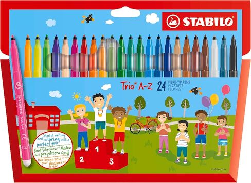 STABILO Fibre-Tip Pen with Triangular Grip Zone Trio A-Z - Pack of 24 - Assorted Colours including 4 Neon Colours in Kuwait