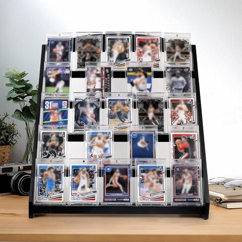 Trading Card Display Stand,5-Tier Bamboo Baseball Card Display Case, 35 pt Sports Card Display for Card Game Collection (Black) in Saudi Arabia