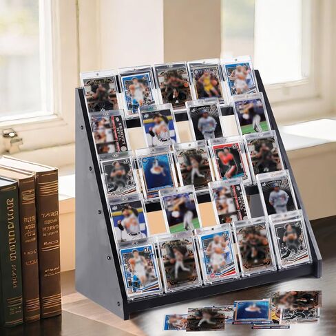 Trading Card Display Stand,5-Tier Bamboo Baseball Card Display Case, 35 pt Sports Card Display for Card Game Collection (Black) in Saudi Arabia