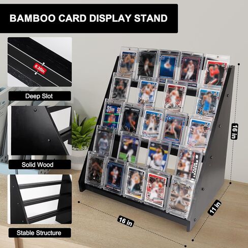 Trading Card Display Stand,5-Tier Bamboo Baseball Card Display Case, 35 pt Sports Card Display for Card Game Collection (Black) in Saudi Arabia