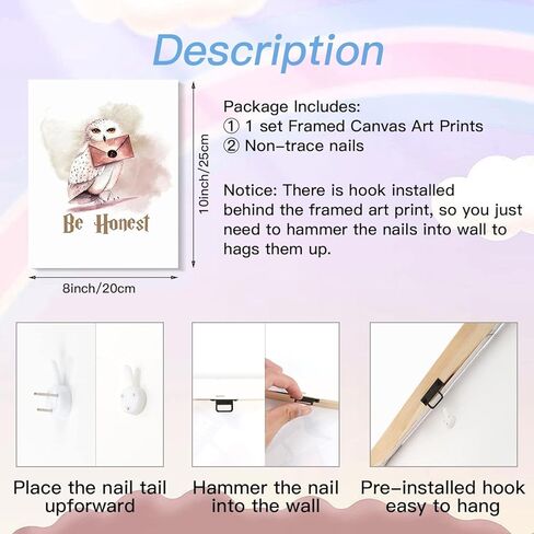 Magical Girls Room Wall Art Decor,Watercolor Magic Book Owl Letter Wall Art Prints,Motivational Saying Be Kind&Be Honest Posters for Baby Kids Room Decor Home Decoration,Set of in Saudi Arabia