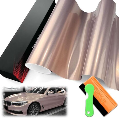 2FTx5FT PET Super Gloss Metallic Smoky Pearl Pink High Glossy Vinyl Wrap Auto Car Sticker Decal Film Sheet Bubble Free Air Release Technology with Tool Set in Saudi Arabia