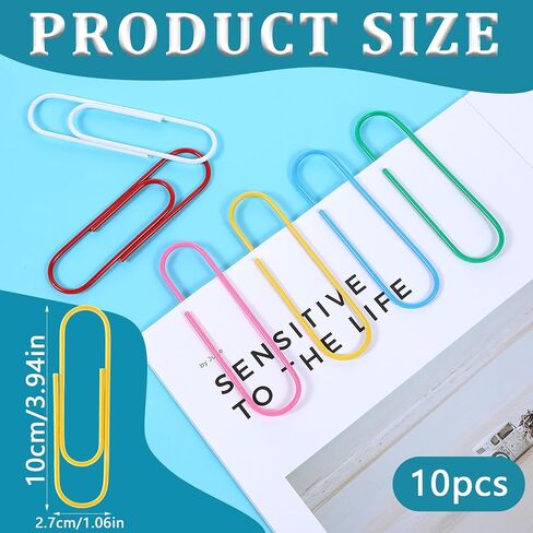 10pcs 4 Inch Jumbo Metal Paper Clips - Extra Large Colorful Office Clips for Documents, Bookmark & Organizing (Random Colors) in Saudi Arabia