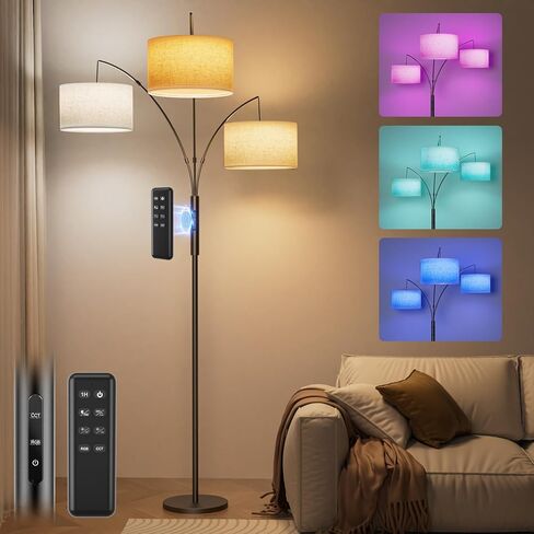Dimmable Floor Lamp with Remote, Black Standing Lamp Arched,Modern Floor Lamps for Bedrooms,15W LED Adjustable,Tall,Black,Gooseneck in Kuwait