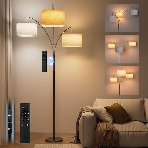 Dimmable Floor Lamp with Remote, Black Standing Lamp Arched,Modern Floor Lamps for Bedrooms,15W LED Adjustable,Tall,Black,Gooseneck in Kuwait