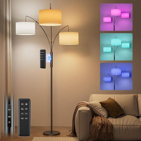 Dimmable Floor Lamp with Remote, Black Standing Lamp Arched,Modern Floor Lamps for Bedrooms,15W LED Adjustable,Tall,Black,Gooseneck in Kuwait