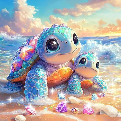 Possoco Sea Turtle Diamond Art Kits for Adults Beginner, Beach Cute Turtles 5D Diamond Painting Kits for Adults, DIY Round Full Drill Gem Art Painting and Crafts for Gift Home Wall Decor 14x14 Inch in Saudi Arabia