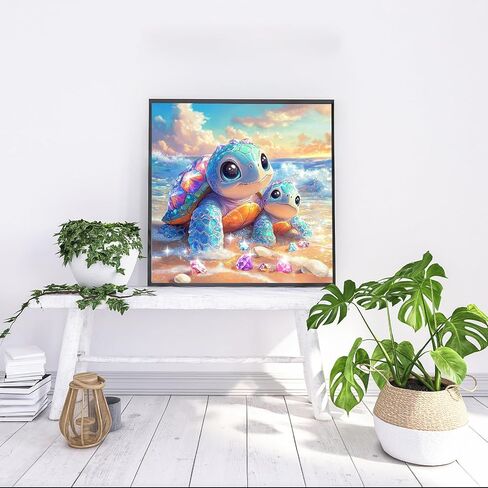 Possoco Sea Turtle Diamond Art Kits for Adults Beginner, Beach Cute Turtles 5D Diamond Painting Kits for Adults, DIY Round Full Drill Gem Art Painting and Crafts for Gift Home Wall Decor 14x14 Inch in Saudi Arabia