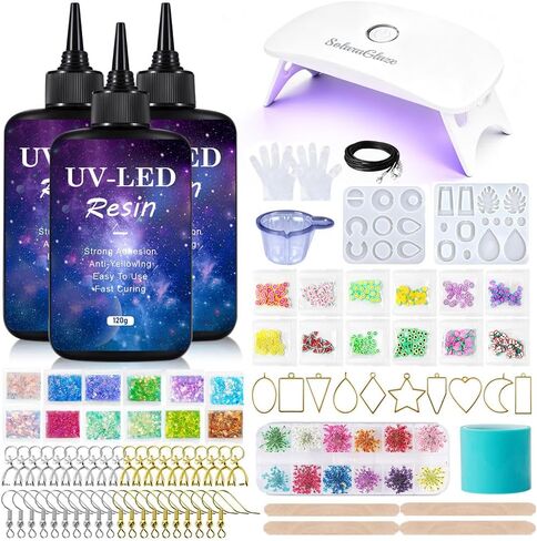 SolaraGlaze UV Resin Jewelry Making Kit with UV Lamp and Casting Tools 360g Crystal Clear&Low Odor DIY Jewelry Making Resin Kits, Resin Starter Kit for Keychain, Hair Clip and Earring in Saudi Arabia