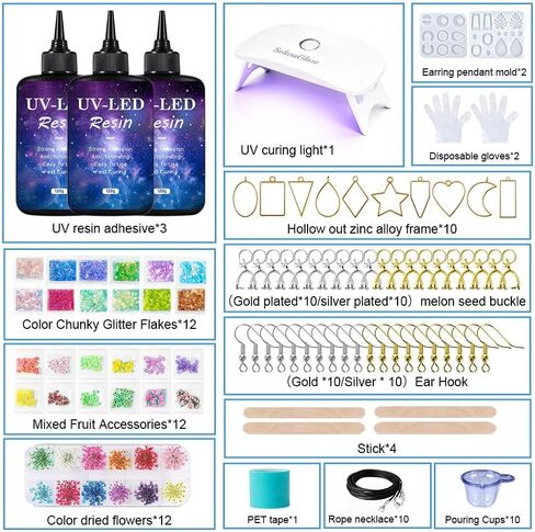SolaraGlaze UV Resin Jewelry Making Kit with UV Lamp and Casting Tools 360g Crystal Clear&Low Odor DIY Jewelry Making Resin Kits, Resin Starter Kit for Keychain, Hair Clip and Earring in Saudi Arabia