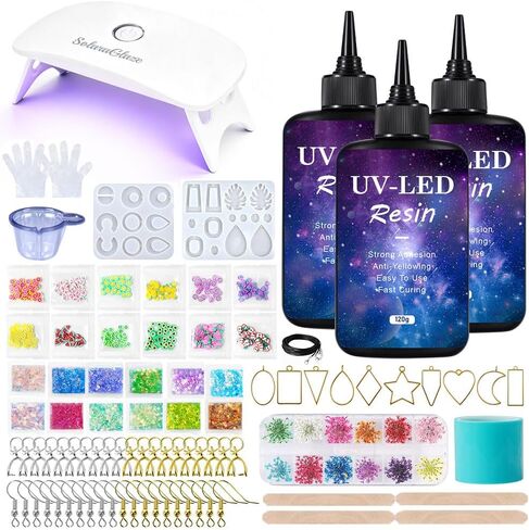 SolaraGlaze UV Resin Jewelry Making Kit with UV Lamp and Casting Tools 360g Crystal Clear&Low Odor DIY Jewelry Making Resin Kits, Resin Starter Kit for Keychain, Hair Clip and Earring in Saudi Arabia