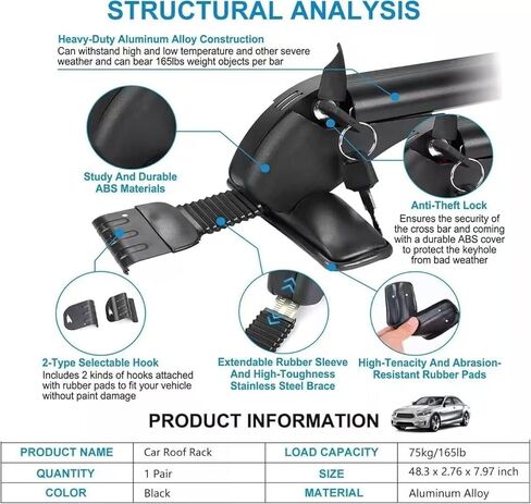 Cross Bars Crossbar Roof Rack Cargo Rack Luggage Bars Fits for Hyundai Elantra 2021-2025 Roof Racks Aluminum Crossbar Roof Rail Bar 2PCS (Black) in Kuwait