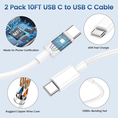 for iPhone 15 Charger, USB C Charger for iPhone 15/15 Plus/Pro Max, for iPad Pro 12.9/11 inch, for iPad Air 5th/4th, 20w Fast Charger Block with 6FT USB C to C Cable in Saudi Arabia