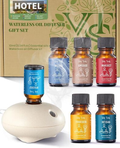VTS Hotel Scented Essential Oils Set with Waterless Oil Diffuser, Aromatherapy Essential Oil Blends for Diffusers for Home, Luxury Hotel Scents - Inspired by 5 Star Hotels, Air Freshener Room Diffuser in Kuwait