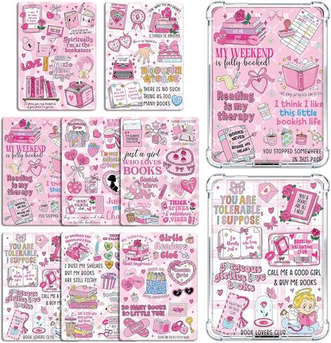 Insert Cardstock for Clear Case - 12 Pcs Library Card Cardstock Inserts Compatible with Kindle Paperwhite 11th-12th, 6.9"X4.8" Pink Bookish Papers for E-Reader Clear Back Cover Accessories in Saudi Arabia