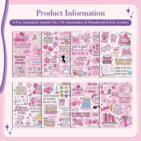 Insert Cardstock for Clear Case - 12 Pcs Library Card Cardstock Inserts Compatible with Kindle Paperwhite 11th-12th, 6.9"X4.8" Pink Bookish Papers for E-Reader Clear Back Cover Accessories in Saudi Arabia