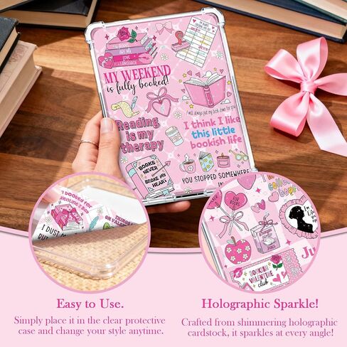 Insert Cardstock for Clear Case - 12 Pcs Library Card Cardstock Inserts Compatible with Kindle Paperwhite 11th-12th, 6.9"X4.8" Pink Bookish Papers for E-Reader Clear Back Cover Accessories in Saudi Arabia