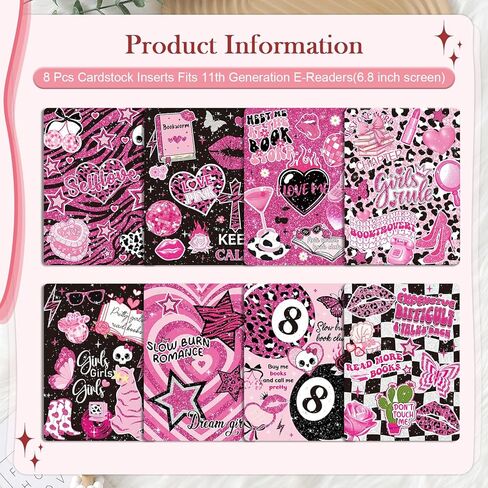 Insert Cardstock for Clear Case - 12 Pcs Library Card Cardstock Inserts Compatible with Kindle Paperwhite 11th-12th, 6.9"X4.8" Pink Bookish Papers for E-Reader Clear Back Cover Accessories in Saudi Arabia