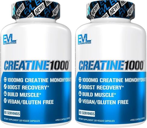 Evlution Pure Creatine Monohydrate Capsules 1000mg Nutrition Pre and Post Workout Recovery Vegan Creatine Pills for Muscle Gains and Muscle Recovery Supplement - Creatine Muscle Builder for Men in Kuwait