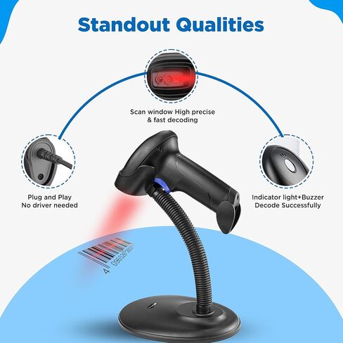 Barcode Scanner with Stand, Code Reader with 1MP Image Sensor, 2D Barcode Scanner for Multi Purposes & Wired Connection with Visual Indicator Alert in Saudi Arabia