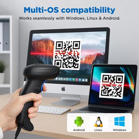 Barcode Scanner with Stand, Code Reader with 1MP Image Sensor, 2D Barcode Scanner for Multi Purposes & Wired Connection with Visual Indicator Alert in Saudi Arabia