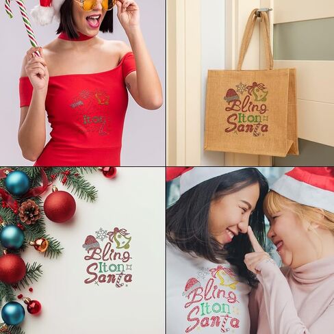 SUPERDANT Bling It on Santa Bling حجر الراين نقل الرقع الحديد على نقل الإصلاح العاجل ملصق جرس عيد الميلاد رائع نقل الحرارة زين تصميمات ديكور عيد الميلاد لملابس القمصان التي تصنعها بنفسك in Saudi Arabia