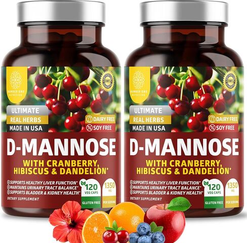 Number One Nutrition N1N Premium D Mannose with Cranberry and Hibiscus [Max Strength, 1350mg] Naturally Supports Urinary Tract Health, Flush Impurities and Bladder Health, 120 Veg Caps in Kuwait
