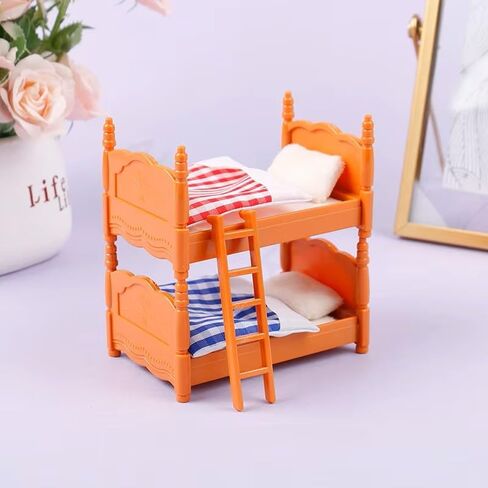 1Pcs Dollhouse Furniture Beds Mini Double beds Miniature Furniture Miniatures Bunk Bed for 1/12 Scale Dollhouse Decor Bedroom Decor in Saudi Arabia
