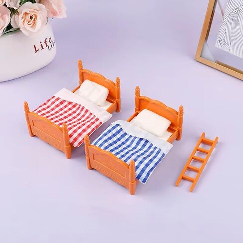 1Pcs Dollhouse Furniture Beds Mini Double beds Miniature Furniture Miniatures Bunk Bed for 1/12 Scale Dollhouse Decor Bedroom Decor in Saudi Arabia