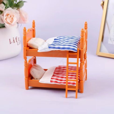 1Pcs Dollhouse Furniture Beds Mini Double beds Miniature Furniture Miniatures Bunk Bed for 1/12 Scale Dollhouse Decor Bedroom Decor in Saudi Arabia