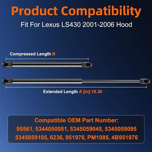 Qty (2) 5344059065 Front Hood Strut Lift Support Compatible with Lexus LS430 2001-2006, Bonnet Gas Shock Strut Spring 𝐖𝐢𝐭𝐡 𝐁𝐚𝐥𝐥 𝐒𝐭𝐮𝐝 𝐒𝐜𝐫𝐞𝐰𝐬 Replace OE# 95561, 4B951976 in Saudi Arabia