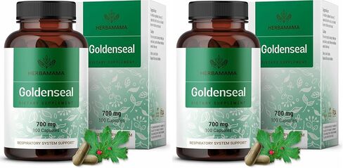 HERBAMAMA Goldenseal Root Capsule Supplement - Organic Goldenseal Herb Powder Pills - Respiratory & Digestive Function - 100 Capsules in Saudi Arabia
