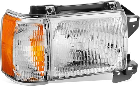 Auto Dynasty Headlights Assembly Compatible with 1987-1991 Ford Bronco F-150 F-250 F-350, Driver and Passenger Side Halogen Headlamps Replacement, OE Style FO2502104 FO2503104, Chrome/Amber in Saudi Arabia