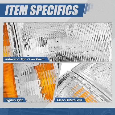 Auto Dynasty Headlights Assembly Compatible with 1987-1991 Ford Bronco F-150 F-250 F-350, Driver and Passenger Side Halogen Headlamps Replacement, OE Style FO2502104 FO2503104, Chrome/Amber in Saudi Arabia