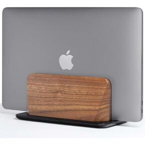 Vertical Laptop Stand, Solid Black Walnut Body & Black-Finished Ash Wood Base, Wood Laptop Holder Vertical for Desk - Adjustable Dock (0.47"-1.57" Width) Fits Most Laptops, MacBooks in Saudi Arabia