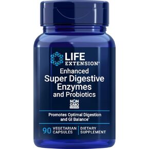 Life Extension Enhanced Super Digestive Enzymes & Probiotics -Vegetarian-Friendly Digestive Health Formula For GI Balance - Plant-Based Diet Aid - Non-GMO - 60 Vegetarian Capsules in Kuwait