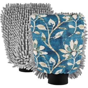 AIXIWAWA Car Wash Mitt Washing Glove Vintage Plants Print Scratch Free Water Absorbent 2 Pack Large in Saudi Arabia