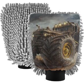 AIXIWAWA Car Wash Mitt Washing Glove Scratch Free Water Absorbent 2 Pack Medium Big Monster Truck Print in Kuwait