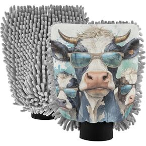 AIXIWAWA Car Wash Mitt Washing Glove Scratch Free Water Absorbent 2 Pack Large Cows Wearing Sunglasses Print in Saudi Arabia