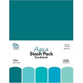 PA Paper Accents Stash Pack Cardstock Pack 8.5 بوصة × 11 بوصة أكوا، ورق بطاقات ملون لصنع البطاقات، سجل القصاصات، الطباعة، اللف والحرف اليدوية، 65 رطل، 40 قطعة in Kuwait