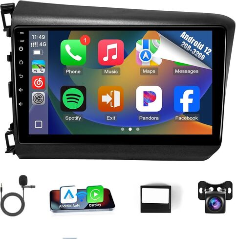Naifay Car Radio for Honda Civic 2006 2007 2008 2009 2010 2011 with WiFi GPS Navigation 2G+32G 10.1inch Touchscreen Car Radio Wireless Carplay Android Auto Bluetooth MirrorLink Backup Camera SWC in Kuwait