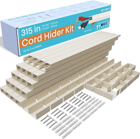 Black Cord Hider Cable Raceway - 315in Wire Cover for Cords, Hide Wires Along Wall, Cord Covers for Wall Mounted TV, Cable Hider Wall Kit, Wall Cord Concealer, Cable Cover Wall, Large Conduit Channel in Saudi Arabia